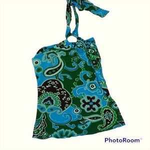 Y2K Blue & green groovy paisley print ring Banana Republic halter top